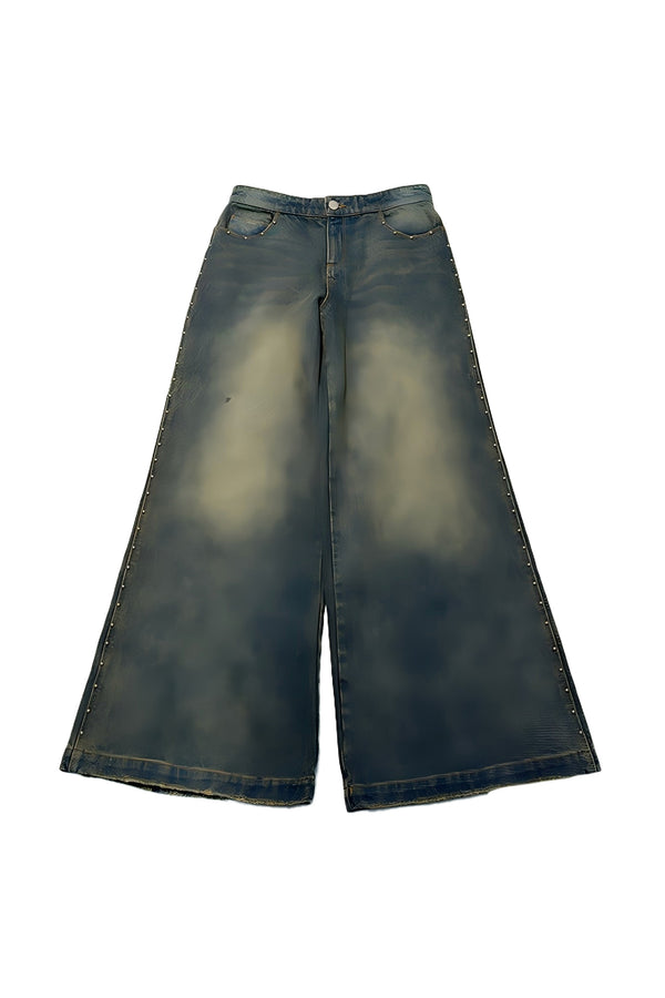 RUI built 25 autumn and winter G waist rivet wide-leg jeans RUI-RAW25WV20-Grey Blue